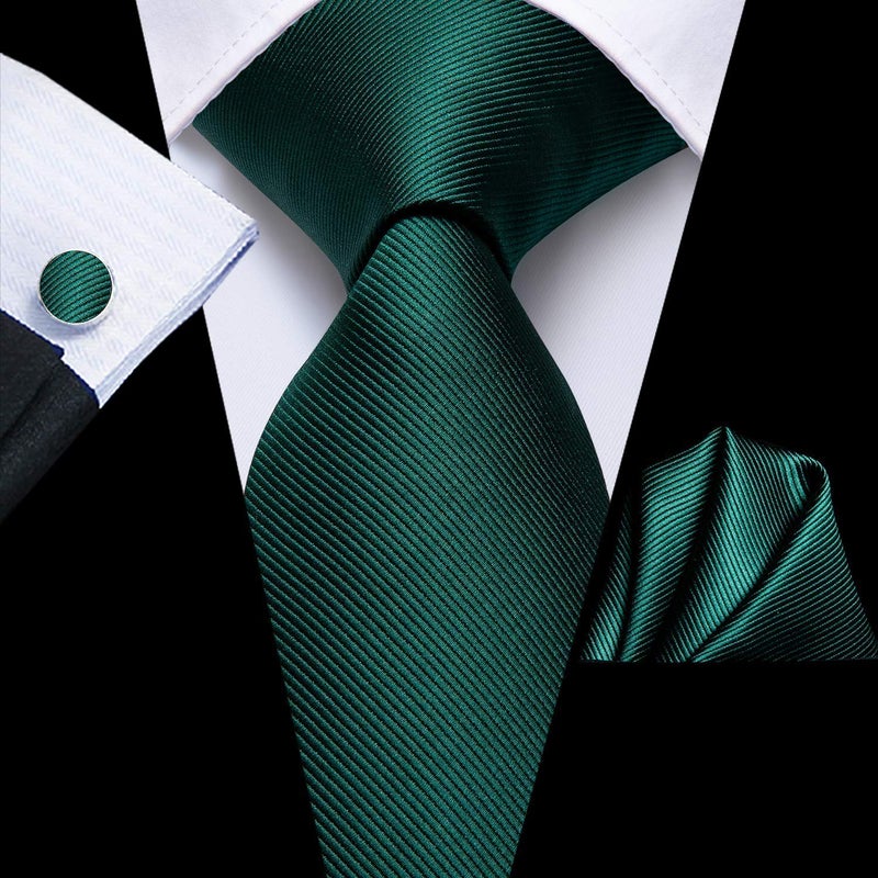 Dubulle Mens Forest Green Solid Floral Silk Tie for Men Striped Necktie and Pocket Square Cufflinks Set Wedding Business - Image 4